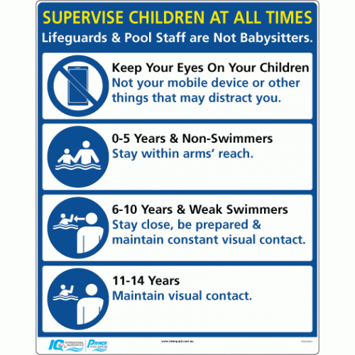 POOL RULES SIGN - SUPERVISE CHILDREN AT ALL TIMES